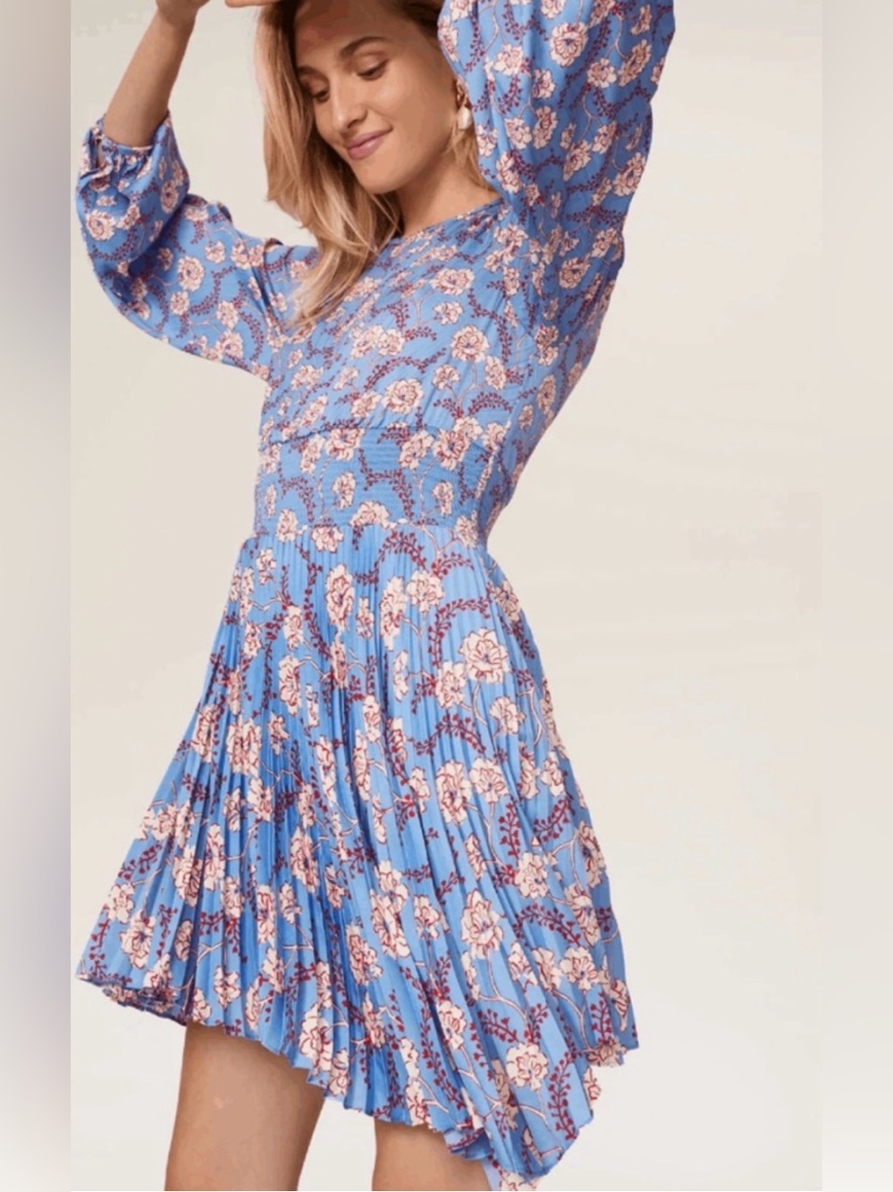 A.L.C. Behati Dress Pleated Floral Long Sleeve Dress Sz 4